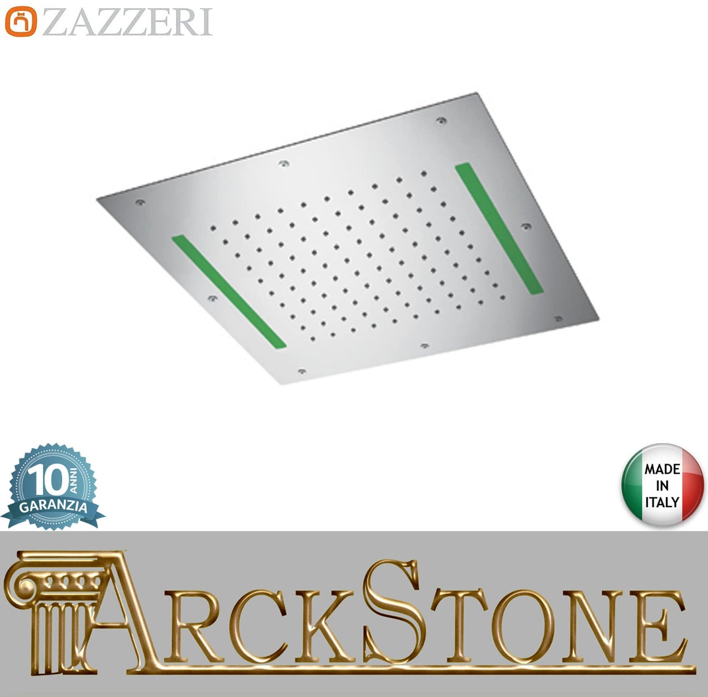Zazzeri Rubinetterie SHIRÒ SKYRAIN Soffione Doccia A Soffitto Quadrato 430x430 mm Con Pioggia e Led RGB Stile Moderno Materiale Acciaio Inox Finitura Acciaio Spazzolato