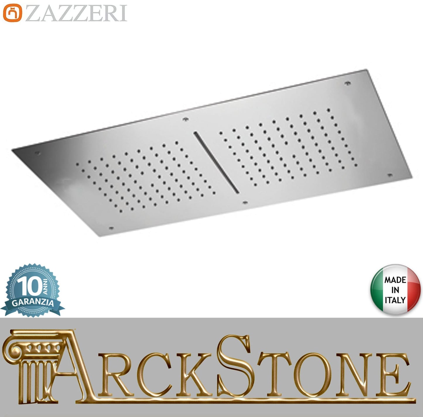 Zazzeri Rubinetterie SHIRÒ SKYRAIN Soffione Doccia A Soffitto Rettangolare 700x400 mm Con Pioggia E Cascata Stile Moderno Materiale Acciaio Inox Finitura Acciaio Spazzolato