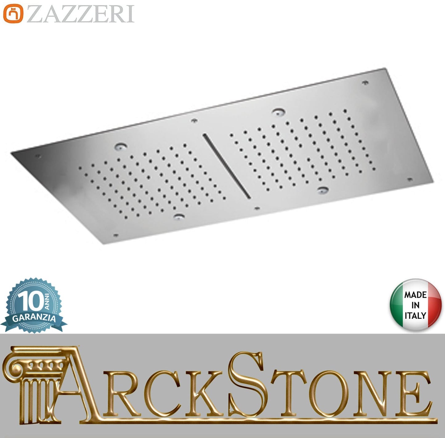 Zazzeri Rubinetterie SHIRÒ SKYRAIN Soffione Doccia A Soffitto Rettangolare 700x400 mm Con Pioggia Cascata E Nebulizzatori Stile Moderno Materiale Acciaio Inox Finitura Acciaio Spazzolato