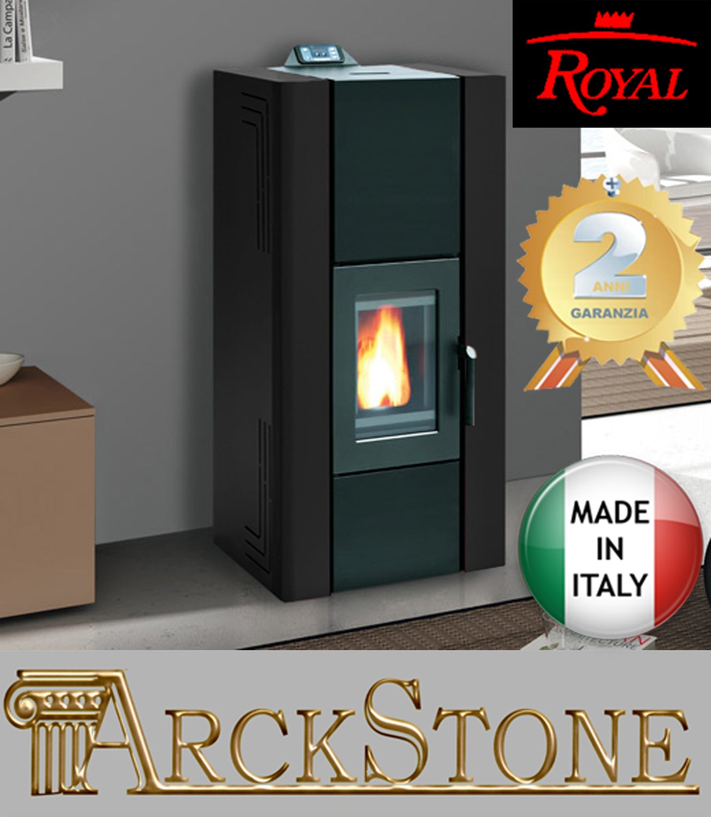 ARCKSTONE Termo Stufa Caldaia Acqua Pellet Royal Palazzetti Idro 240 Nero 25,2Kw