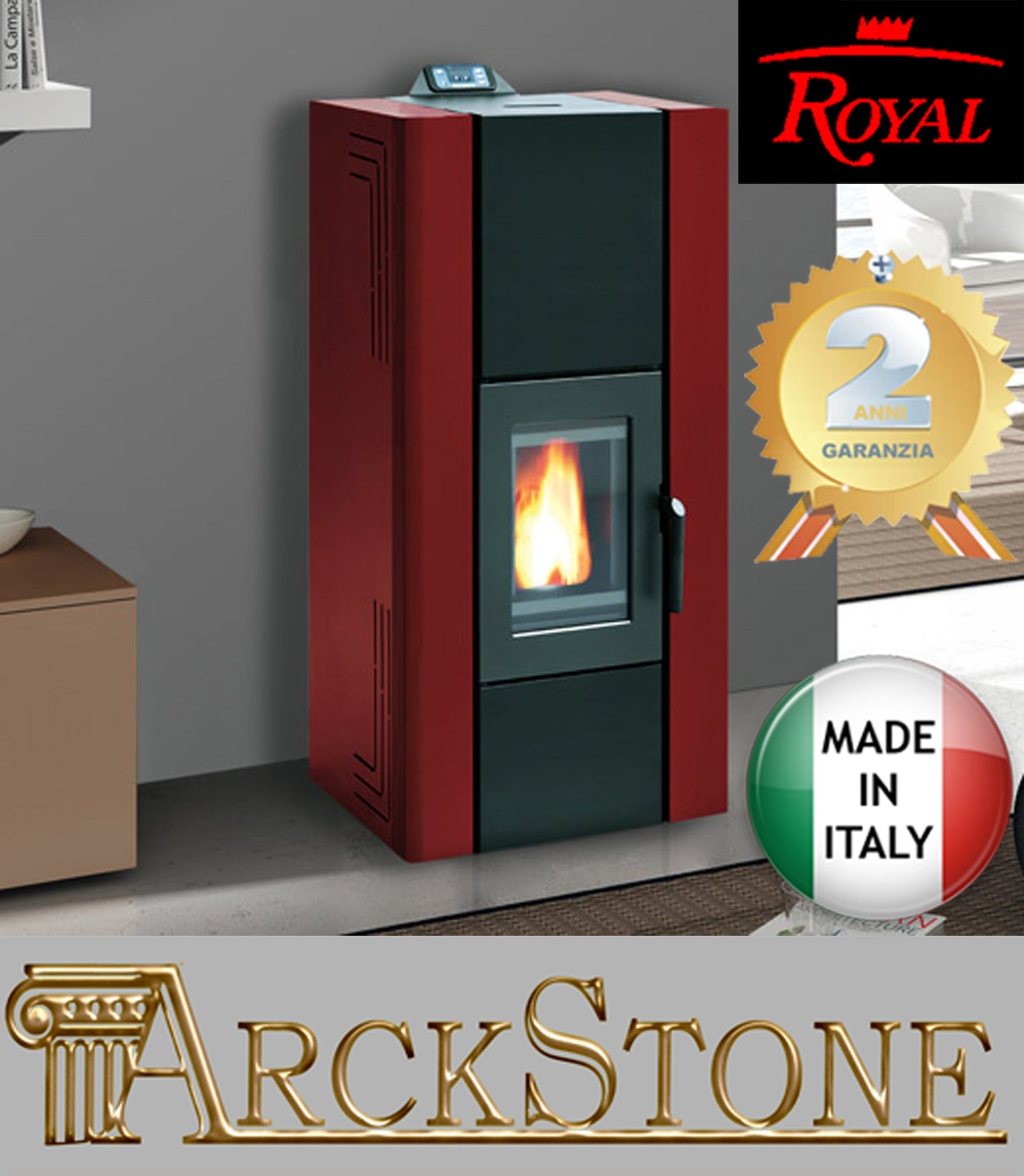 ARCKSTONE Termostufa Caldaia Acqua Pellet Royal Palazzetti Idro 240 Rosso 25,2Kw