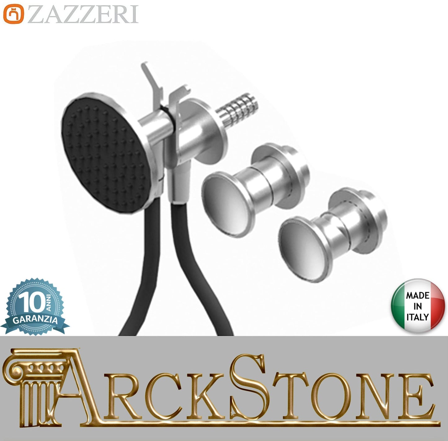 Zazzeri Rubinetterie JK21 Mono 2700PA02A00+3300B401A01+2700A401AA2ASAS Miscelatore Doccia Meccanico Incasso A Muro Con Deviatore A 2 Vie E Doccetta Ø120 mm Tonda 3 Fori Monocomando Stile Moderno Materiale Acciaio Inox Finitura Acciaio Spazzolato