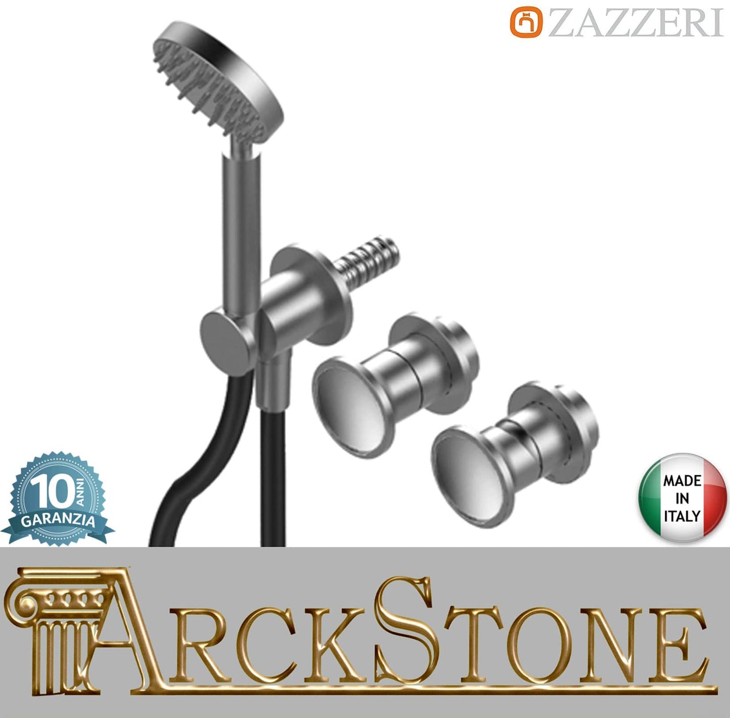 Zazzeri Rubinetterie JK21 Mono Miscelatore Doccia Meccanico Incasso A Muro Con Deviatore A 2 Vie E Doccetta Ø90 mm Tonda 3 Fori Monocomando Stile Moderno Materiale Acciaio Inox Finitura Acciaio Spazzolato