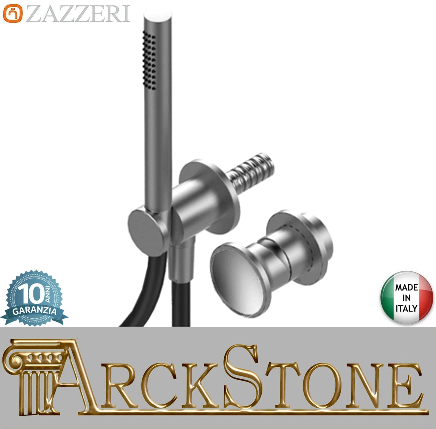 Zazzeri Rubinetterie JK21 Mono Miscelatore Doccia Meccanico Incasso A Muro 2 Vie E Doccetta Stilo 2 Fori Monocomando Stile Moderno Materiale Acciaio Inox Finitura Acciaio Spazzolato
