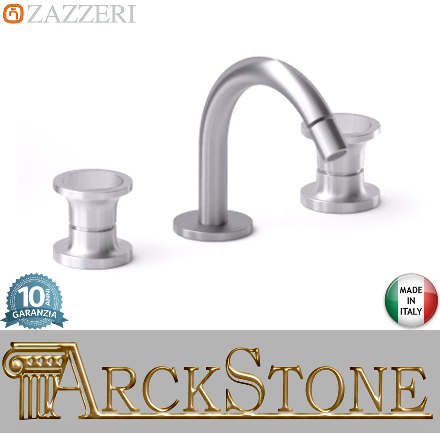 Zazzeri Rubinetterie JK21 Batteria Bidet Collo Girevole 2 Leve L145 x H100 mm 3 Fori Senza Piletta Di Scarico Stile Moderno Materiale Acciaio Inox Finitura Acciaio Spazzolato