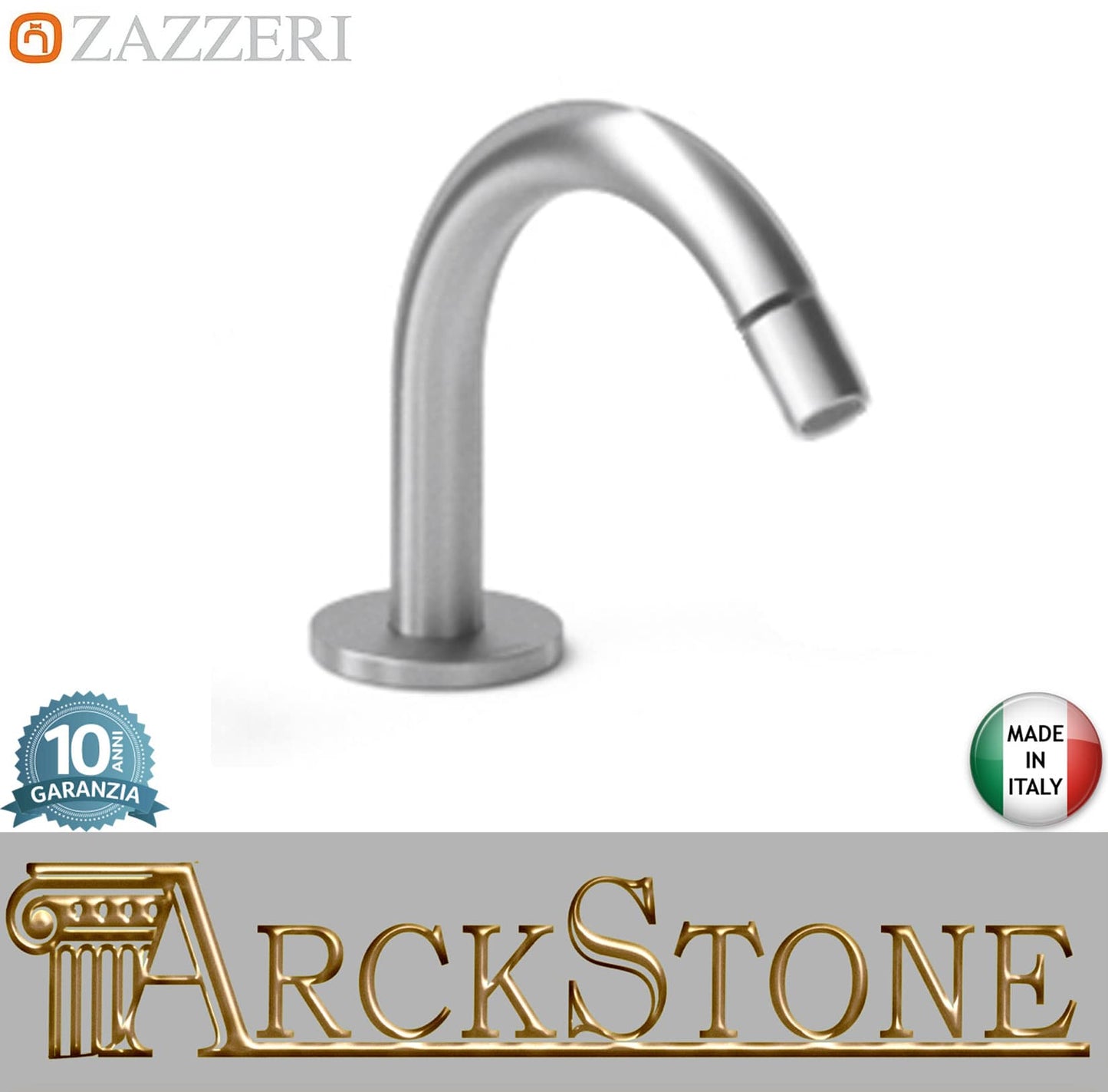 Zazzeri Rubinetterie JK21 Mono Bocca Getto D'erogazione Girevole Bidet Appoggio Da Piano Monoforo Lunghezza 150 mm Altezza 150 mm Uscita Acqua Getto Stile Moderno Materiale Acciaio Inox Finitura Acciaio Spazzolato