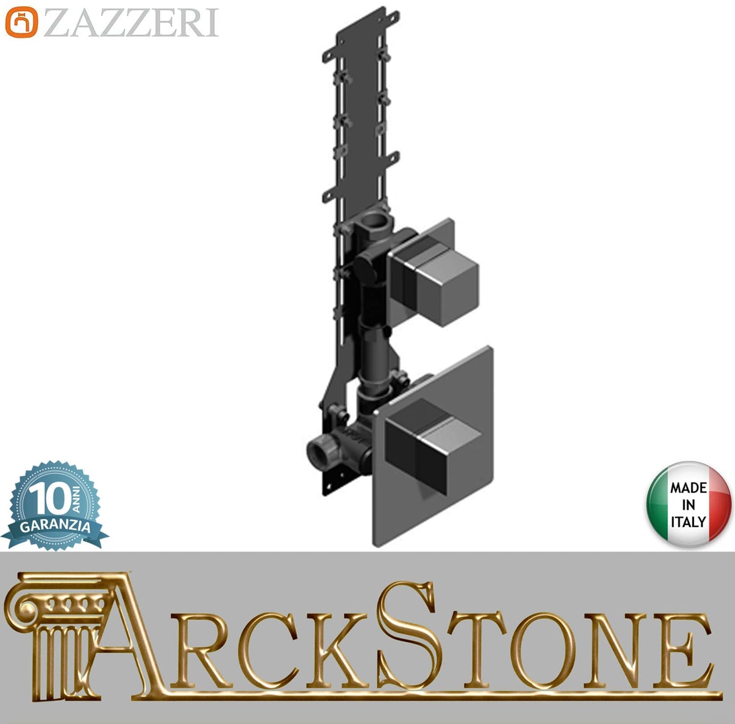 Zazzeri Rubinetterie Qquadro 29000801A00+6700Y407AA0+6700T550A00CRCR Miscelatore Gruppo Doccia Termostatico Incasso A Muro CONFORT 1 Via 2 Fori Monocomando Stile Moderno Materiale Ottone Finitura Cromato