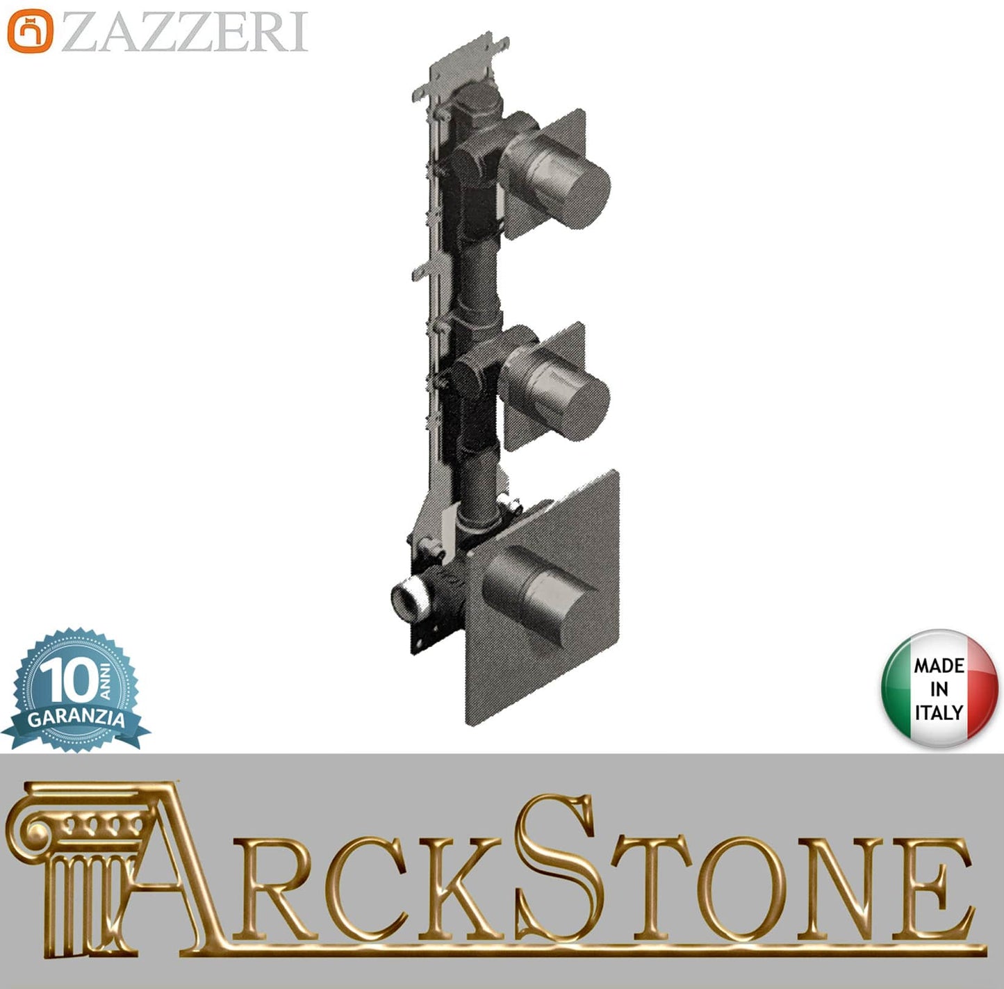 Zazzeri Rubinetterie TREND X Miscelatore Gruppo Doccia Termostatico Incasso A Muro SMART 3 Vie 3 Fori Monocomando Stile Moderno Materiale Ottone Finitura Cromato