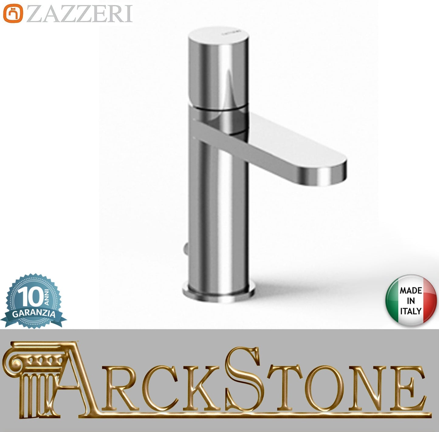Zazzeri Rubinetterie TREND X-ONE Miscelatore Lavabo Appoggio Monoforo Monocomando Altezza 178 mm Lunghezza 120 mm Con Piletta Di Scarico Automatico Stile Moderno Materiale Ottone Finitura Cromato