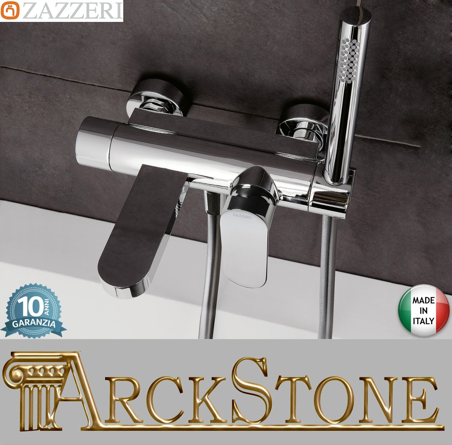 Zazzeri Rubinetterie TREND X-ONE Miscelatore Vasca Esterno A Muro Con Duplex E Doccetta Stilo Monocomando 2 Fori Senza Piastra Stile Moderno Materiale Ottone Finitura Cromato