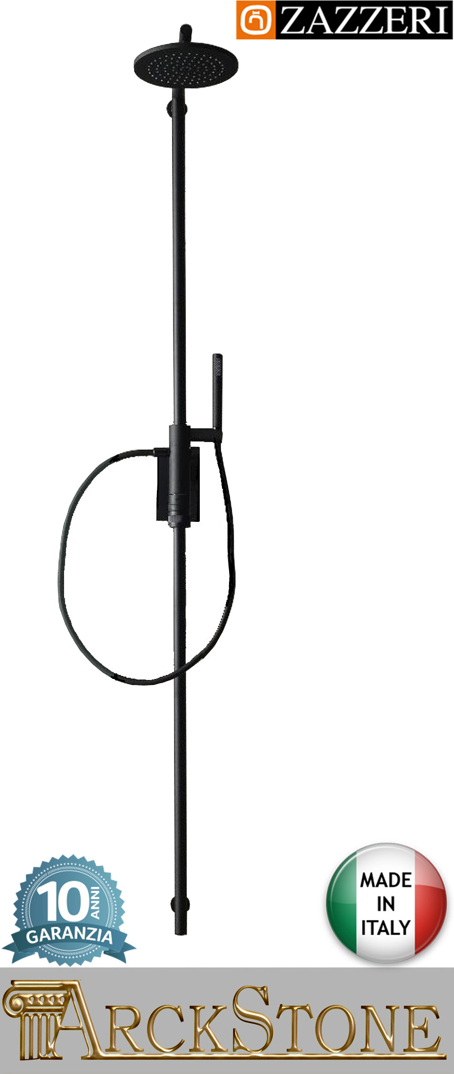 Colonna doccia marca Zazzeri modello TREND X finitura ottone nero termostatico soffione tondo Ø220 mm doccetta anticalcare arredamento casa home arredo bagno azienda certificata garanzia 10 anni qualità made in ita