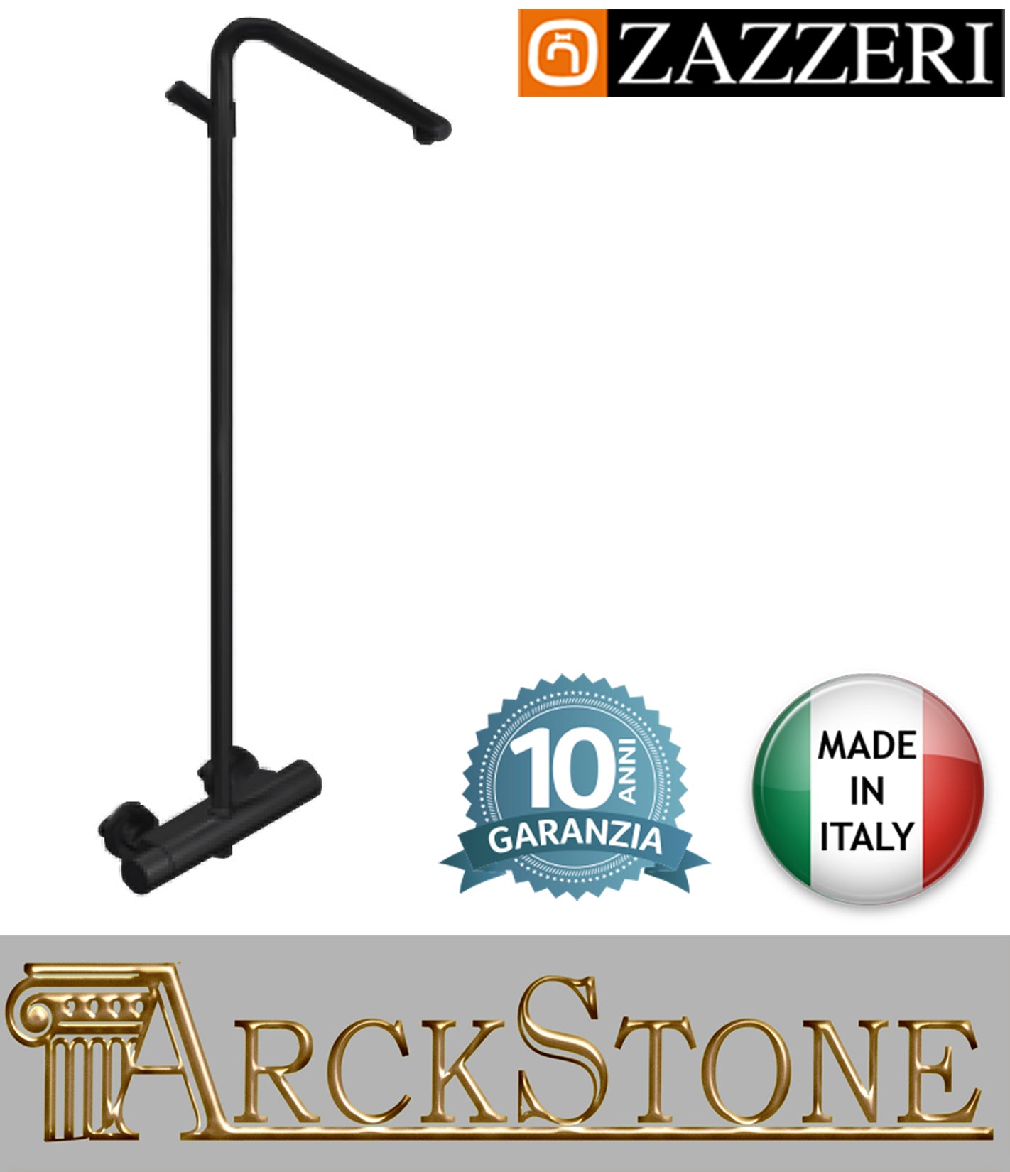Colonna doccia marca casa Zazzeri modello Shower Unix miscelatore rubinetto termostatico esterno deviatore palo finitura nero arredamento bagno rubinetteria garanzia 10 anni azienda certificata qualità made in italy