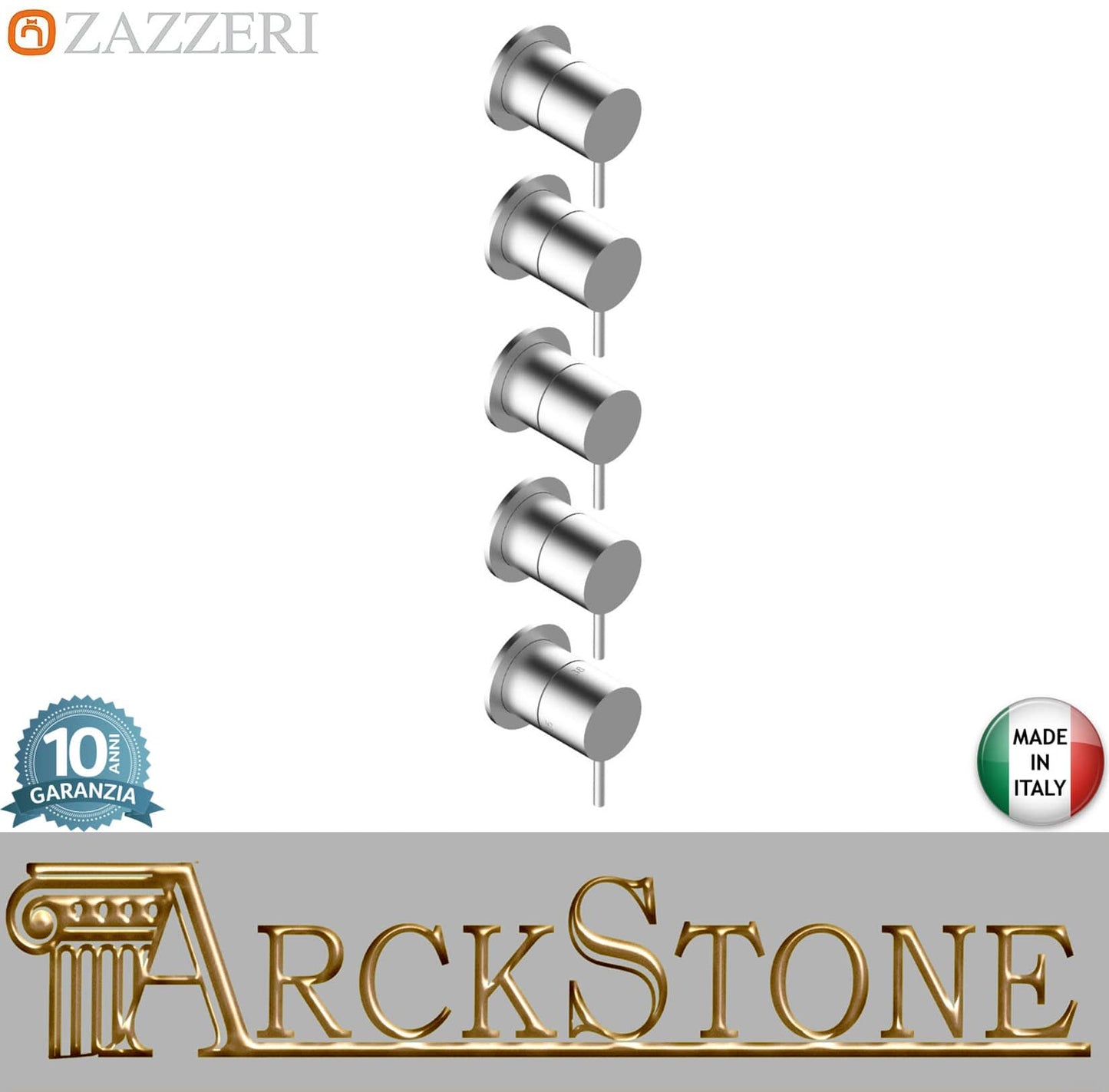 Zazzeri Rubinetterie Z316 Mono Miscelatore Gruppo Doccia Termostatico Incasso A Muro CONFORT 4 Vie 5 Fori Monocomando Stile Moderno Materiale Acciaio Inox Finitura Acciaio Spazzolato