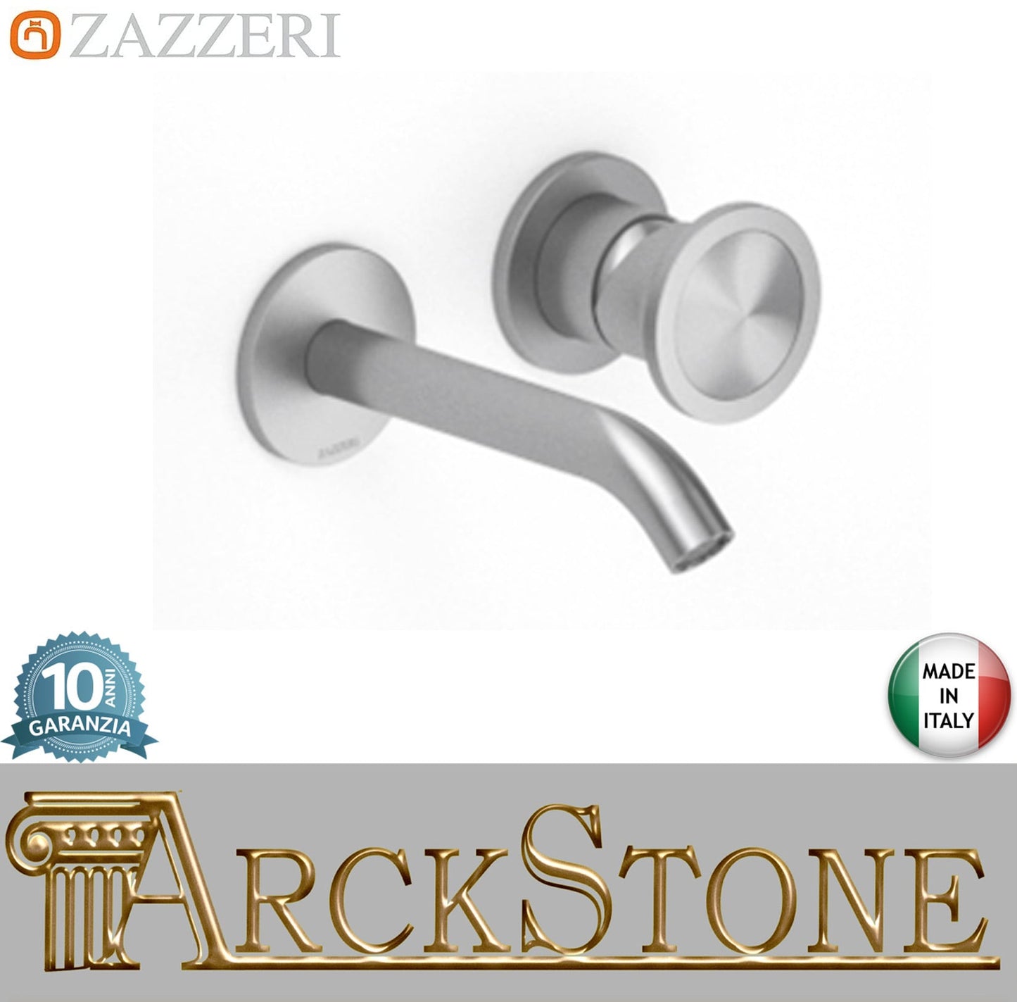 Zazzeri Rubinetterie JK21 Mono Miscelatore Lavabo Incasso A Muro 2 Fori Monocomando Completo Lunghezza 190 mm Senza Piletta Di Scarico Stile Moderno Materiale Acciaio Inox Finitura Acciaio Spazzolato