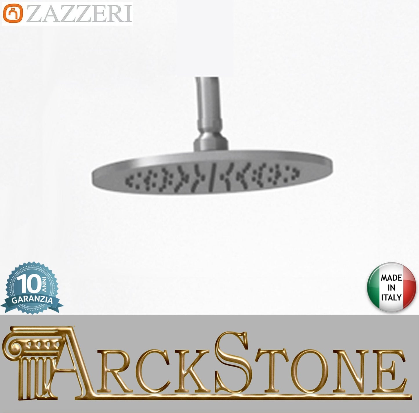 Zazzeri Rubinetterie JK21 Mono Braccio in Acciaio 25 mm Con Soffione Anticalcare Ø220 mm Installazione A Soffitto Stile Moderno Materiale Acciaio Inox Finitura Acciaio Spazzolato