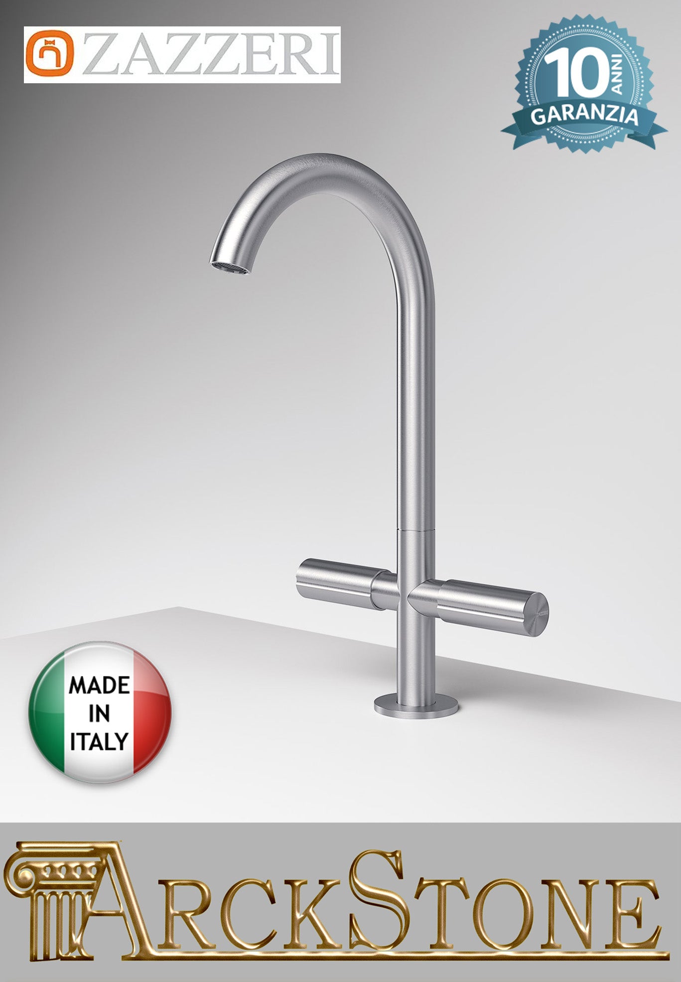 Miscelatore Monoforo Lavabo L145 x h250 mm Zazzeri Z316 Materiale Acciaio Finitura Acciaio Spazzolato