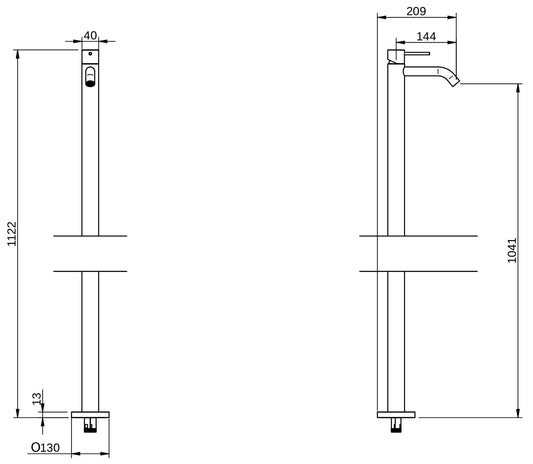 Rubinetterie Treemme 40MM RWIT 1314 IS 50 + RWIT 4A62 ZZ 50 Miscelatore Monocomando Monoforo Lavabo Da Terra Altezza 1122 mm Stile Moderno Materiale Acciaio Finitura Acciaio Spazzolato Opaco Inox Parte Interna Esterna Incluse