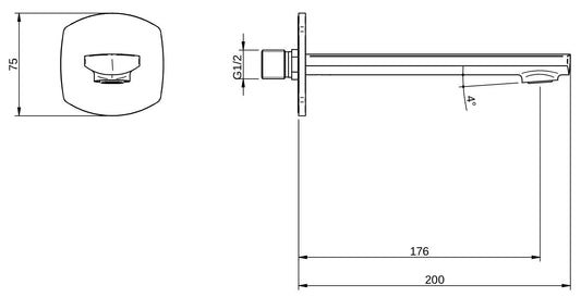 Rubinetterie Treemme 3M Albatros IT 4C63 CC ZZ HF Bocca a Muro per Vasca 176 mm Getto di Erogazione Uscita Acqua Installazione a Parete Materiale Ottone Finitura Cromata Stile Moderno Monoforo Lunghezza 200 mm