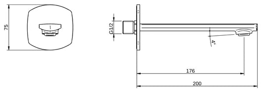 Rubinetterie Treemme 3M Albatros IT 4C63 CC ZZ ZZ Bocca a Muro 176 mm Getto di Erogazione Uscita Acqua Installazione a Parete Materiale Ottone Finitura Cromata Stile Moderno Monoforo Lunghezza 200 mm