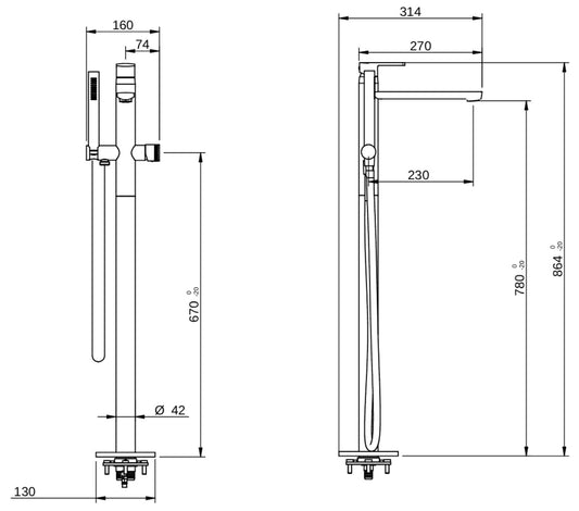 Rubinetterie Treemme 3M Albatros RWIT 4C03 CC 50 + RWIT 4A62 ZZ 50 Miscelatore Vasca Da Terra a Pavimento Monocomando Meccanico Parte Interna Esterna Inclusa Monoforo Con Piastra Ottone Cromata 1 Leva Stile Moderno Doccetta Flessibile