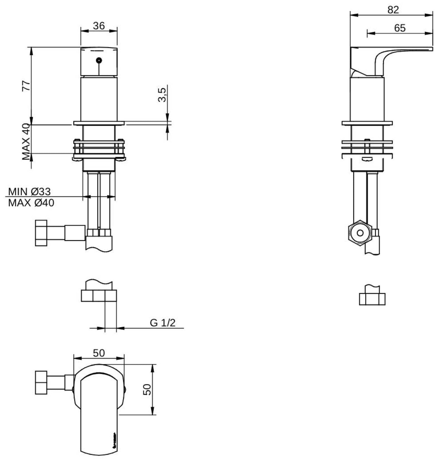 Rubinetterie Treemme 3M Albatros RWIT 4C68 CC 10 Miscelatore Monocomando Remoto Da Piano Per Lavabo Appoggio Forma Tonda Monoforo 1 Leva Stile Moderno Materiale Ottone Finitura Cromata