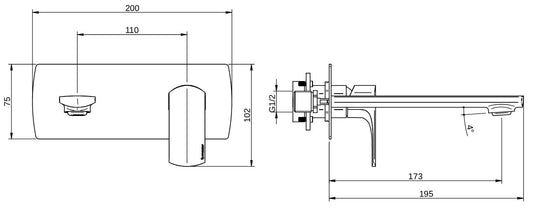 Rubinetterie Treemme 3M Albatros RWIT 4CA5 CC 01 + RWIT 51A5 ZZ 01 Miscelatore Lavabo Incasso a Muro 173 mm 2 Fori 1 Manopola Miscelazione Meccanica Con Piastra Stile Moderno Profondità 195 mm Parte Interna Esterna Incluse Ottone Cromato