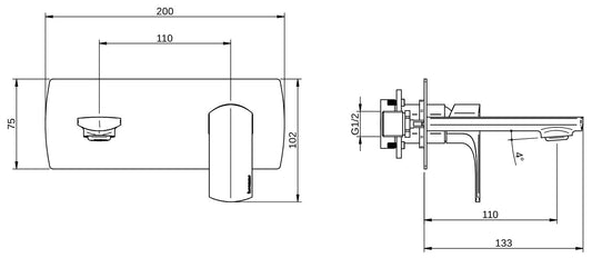Rubinetterie Treemme 3M Albatros RWIT 4CA5 CC BC + RWIT 51A5 ZZ 01 Miscelatore Lavabo a Muro 110 mm 2 Fori 1 Manopola Miscelazione Meccanica Con Piastra Stile Moderno Profondità 133 mm Parte Interna Esterna Incluse Materiale Ottone Finitura Cromata