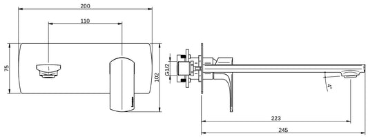 Rubinetterie Treemme 3M Albatros RWIT 4CA6 CC 01 + RWIT 51A5 ZZ 01 Miscelatore Lavabo Incasso a Muro 223 mm 2 Fori 1 Manopola Miscelazione Meccanica Con Piastra Stile Moderno Profondità 245 mm Parte Interna Esterna Incluse Ottone Cromato