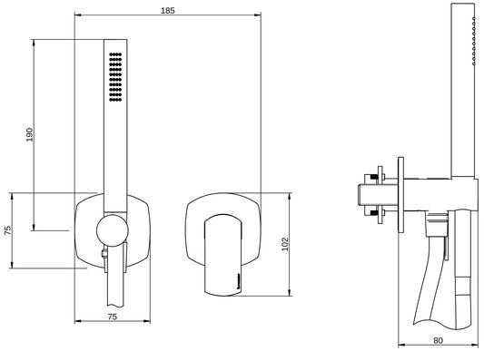 Rubinetterie Treemme 3M Albatros RWIT 4CD4 CC 01 + RWIT 51A5 ZZ 01 Miscelatore Doccia Incasso Muro Meccanico Parte Interna Esterna Incluse 2 Fori Senza Piastra Staffa Cartongesso Ottone Cromato 1 Leva Stile Moderno Doccetta Flessibile