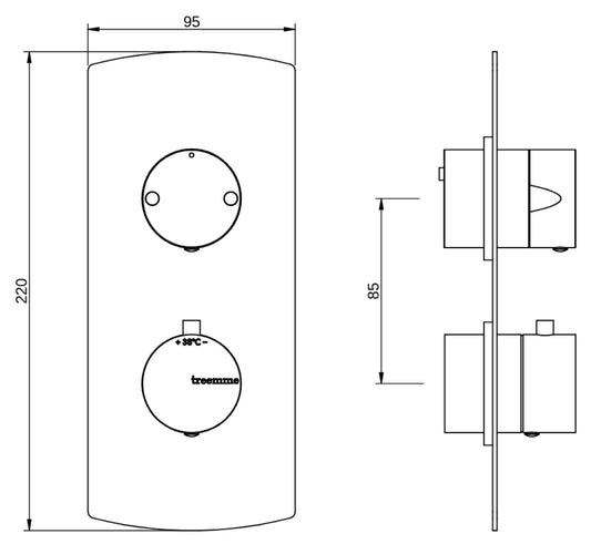 Rubinetterie Treemme 3M Albatros RWIT 8A46 CC AS + RWIT 8A46 ZZ 20 Miscelatore Doccia Termostatico Incasso 2 Uscite Parete 2 Fori 2 Manopole Parte Interna Esterna Incluse Stile Moderno Con Piastra Materiale Ottone Finitura Cromata
