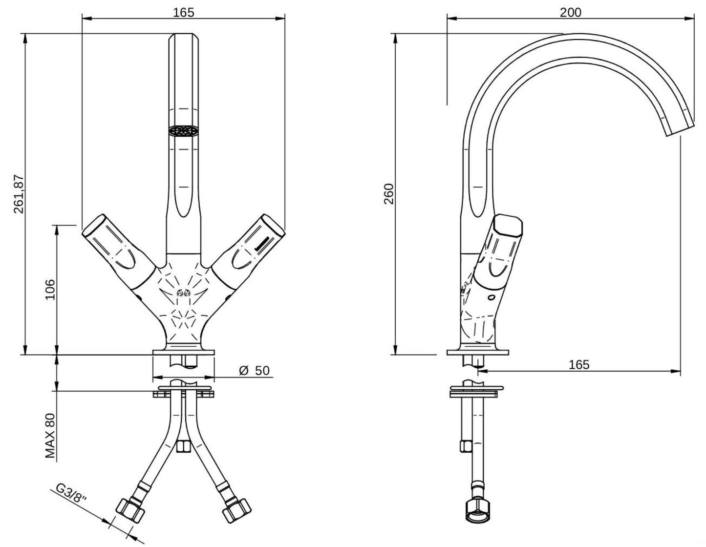 Rubinetterie Treemme 3M Appia IT 3C14 CC AO ZZ Miscelatore Lavabo Da Appoggio Monoforo 2 Manopole Miscelazione Meccanica Stile Classico Contemporaneo Altezza 260 mm Profondità 200 mm Materiale Ottone Finitura Cromata