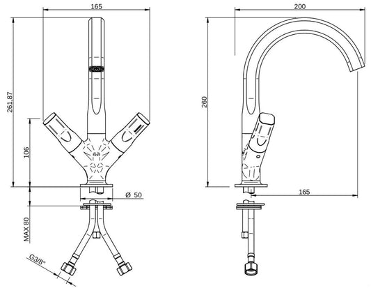 Rubinetterie Treemme 3M Appia IT 3C14 CC AO ZZ Miscelatore Lavabo Da Appoggio Monoforo 2 Manopole Miscelazione Meccanica Stile Classico Contemporaneo Altezza 260 mm Profondità 200 mm Materiale Ottone Finitura Cromata