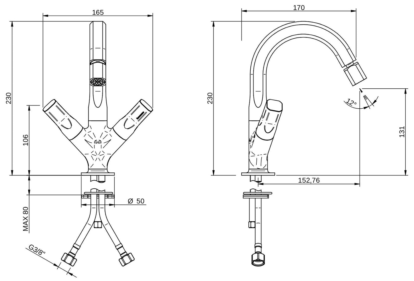 Rubinetterie Treemme 3M Appia IT 3C24 CC AO ZZ Miscelatore Bidet Da Appoggio Monoforo 2 Manopole Miscelazione Meccanica Stile Classico Contemporaneo Altezza 230 mm Profondità 170 mm Materiale Ottone Finitura Cromata