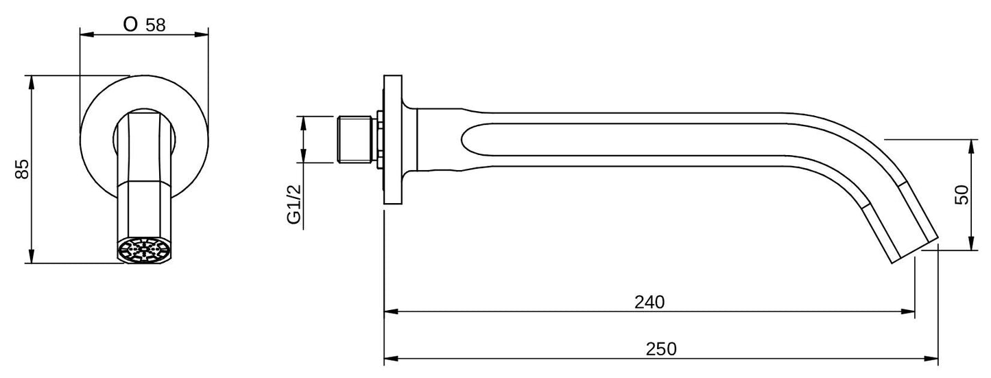 Rubinetterie Treemme 3M Appia IT 3C61 CC ZZ ZZ Bocca a Muro 240 mm Getto di Erogazione Uscita Acqua Installazione a Parete Materiale Ottone Finitura Cromata Stile Classico Contemporaneo Monoforo Lunghezza 250 mm