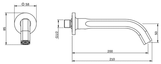 Rubinetterie Treemme 3M Appia IT 3C63 CC ZZ ZZ Bocca a Muro 200 mm Getto di Erogazione Uscita Acqua Installazione a Parete Materiale Ottone Finitura Cromata Stile Classico Contemporaneo Monoforo Lunghezza 210 mm