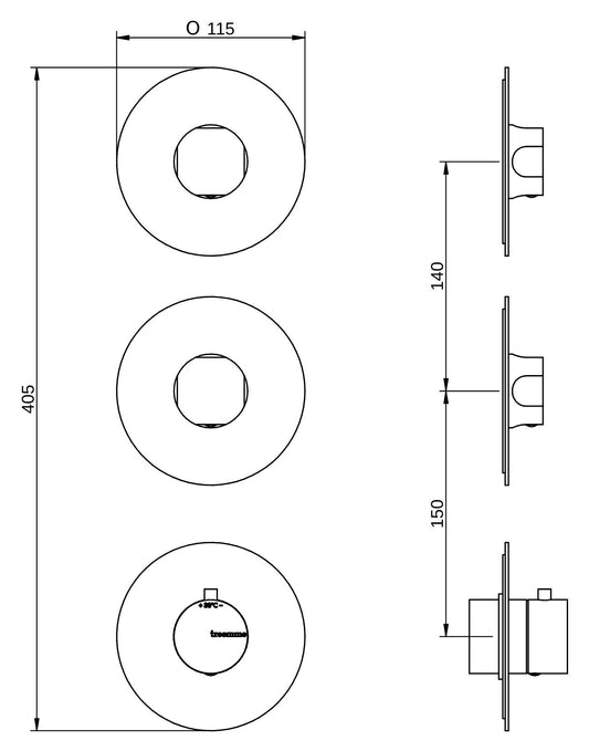 Rubinetterie Treemme 3M Appia RWIT 3C74 CC AO + RWIT 7274 ZZ 40 Miscelatore Doccia Termostatico Incasso 2 Uscite Parete 3 Fori 3 Manopole Parte Interna Esterna Incluse Stile Classico Contemporaneo Senza Piastra Materiale Ottone Finitura Cromata
