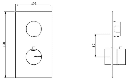 Rubinetterie Treemme 3M Appia RWIT 3C87 CC AO + RWIT 7287 ZZ 30 Miscelatore Doccia Termostatico Incasso 1 Uscita Parete 2 Fori 2 Manopole Parte Interna Esterna Incluse Stile Classico Contemporaneo Con Piastra Materiale Ottone Finitura Cromata