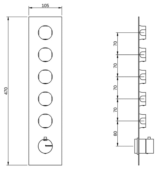 Rubinetterie Treemme 3M Appia RWIT 3C98 CC AO + RWIT 7298 ZZ 30 Miscelatore Doccia Termostatico Incasso 5 Uscite Parete 6 Fori 6 Manopole Parte Interna Esterna Incluse Stile Classico Contemporaneo Con Piastra Materiale Ottone Finitura Cromata