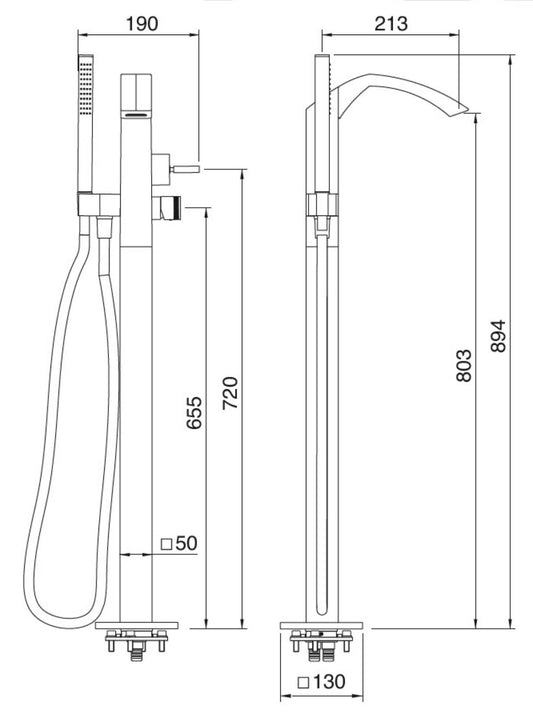 Rubinetterie Treemme Arché RWIT 0203 CC 50 + RWIT 4A62 ZZ 50 Miscelatore Monocomando Vasca Da Terra Materiale Ottone Finitura Cromata