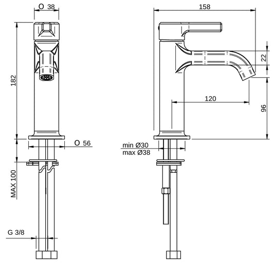 Rubinetterie Treemme 3M Aurelia IT 2C11 CC AU ZZ Miscelatore Monocomando Lavabo 96 Da Appoggio Monoforo 1 Manopola Miscelazione Meccanica Stile Classico Contemporaneo Altezza 182 mm Profondità 158 mm Materiale Ottone Finitura Cromata