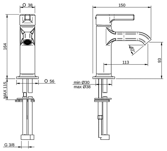 Rubinetterie Treemme 3M Aurelia IT 2C22 CC AU ZZ Miscelatore Bidet Da Appoggio Monoforo 1 Manopola Miscelazione Meccanica Stile Classico Contemporaneo Altezza 164 mm Profondità 150 mm Materiale Ottone Finitura Cromata