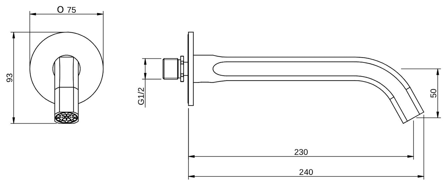 Rubinetterie Treemme 3M Aurelia IT 2C61 CC ZZ HF Bocca a Muro per Vasca 230 mm Getto di Erogazione Uscita Acqua Installazione a Parete Materiale Ottone Finitura Cromata Stile Classico Contemporaneo Monoforo Lunghezza 240 mm