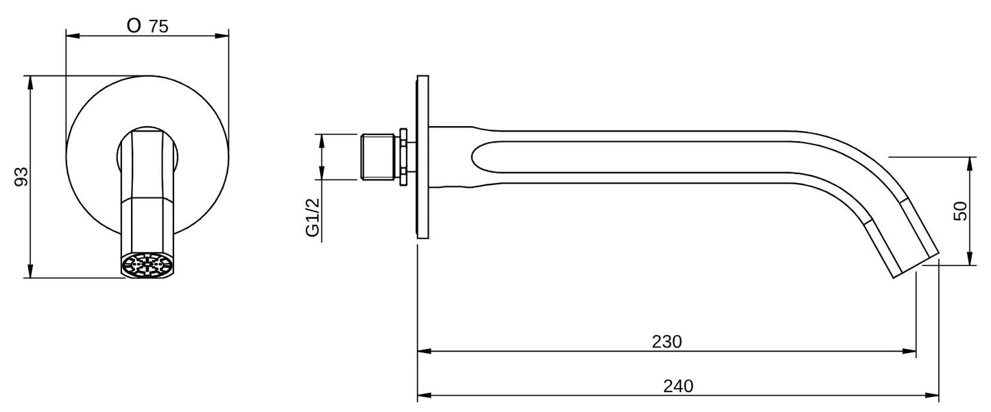 Rubinetterie Treemme 3M Aurelia IT 2C61 CC ZZ ZZ Bocca a Muro 230 mm Getto di Erogazione Uscita Acqua Installazione a Parete Materiale Ottone Finitura Cromata Stile Classico Contemporaneo Monoforo Lunghezza 240 mm