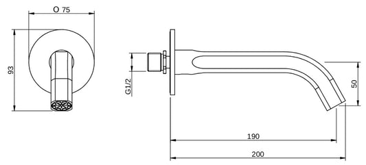 Rubinetterie Treemme 3M Aurelia IT 2C63 CC ZZ HF Bocca a Muro per Vasca 190 mm Getto di Erogazione Uscita Acqua Installazione a Parete Materiale Ottone Finitura Cromata Stile Classico Contemporaneo Monoforo Lunghezza 200 mm