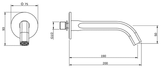 Rubinetterie Treemme 3M Aurelia IT 2C63 CC ZZ ZZ Bocca a Muro 190 mm Getto di Erogazione Uscita Acqua Installazione a Parete Materiale Ottone Finitura Cromata Stile Classico Contemporaneo Monoforo Lunghezza 200 mm