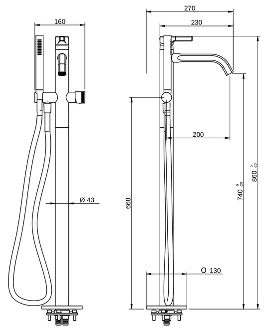 Rubinetterie Treemme 3M Aurelia RWIT 2C03 CC 50 + RWIT 4A62 ZZ 50 Miscelatore Vasca Da Terra a Pavimento Monocomando Meccanico Parte Interna Esterna Inclusa Monoforo Con Piastra Ottone Cromata 1 Leva Stile Classico Contemporaneo Doccetta Flessibile