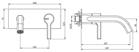 Rubinetterie Treemme 3M Aurelia RWIT 2CA5 CC 01 + RWIT 51A5 ZZ 01 Miscelatore Lavabo a Muro 187 mm 2 Fori 1 Manopola Miscelazione Meccanica Stile Classico Contemporaneo Profondità 197 mm Parte Interna Esterna Incluse Materiale Ottone Finitura Cromata