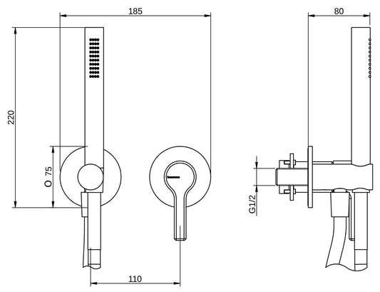 Rubinetterie Treemme 3M Aurelia RWIT 2CD4 CC 01 + RWIT 51A5 ZZ 01 Miscelatore Doccia Incasso Muro Meccanico Parte Interna Esterna Incluse 2 Fori Senza Piastra Staffa Cartongesso Ottone Cromato 1 Leva Classico Contemporaneo Doccetta Flessibile