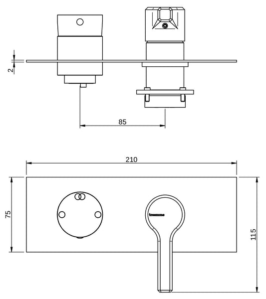 Rubinetterie Treemme 3M Aurelia RWIT 2CE2 CC 01 + RWIT 22A2 ZZ 01 Miscelatore Monocomando Doccia Incasso Muro Con Deviatore 2 Uscite Meccanico Due Fori 2 Leve Con Piastra Orizzontale Staffa Per Cartongesso Ottone Cromato Parte Interna Esterna Incluse