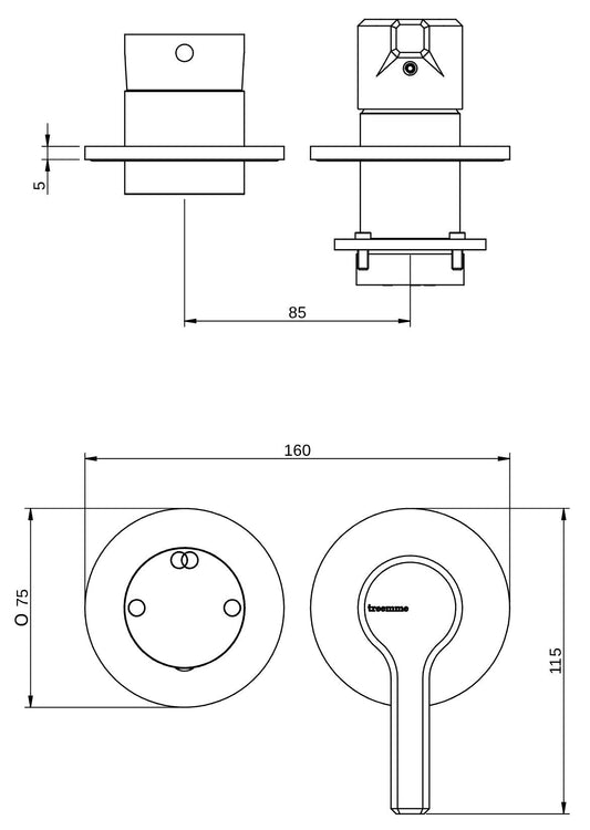 Rubinetterie Treemme 3M Aurelia RWIT 2CF2 CC 01 + RWIT 22A2 ZZ 01 Miscelatore Monocomando Doccia Incasso Muro Con Deviatore 2 Uscite Meccanico Due Fori 2 Leve Senza Piastra Orizzontale Staffa Per Cartongesso Ottone Cromato Parte Interna Esterna Incluse